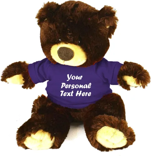 Vista 2 de Plushland Oso de peluche Noah de chocolate de 12 pulgadas, regalo personalizado, texto personalizado en la camisa, gran regalo para el día