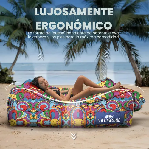 Vista 3 de Chillbo Inflatable Couch – Unique Designs - No-Pump Setup, Ripstop Polyester, Stability Pegs, Fun Prints - Portable Air Inflatable Lounger for