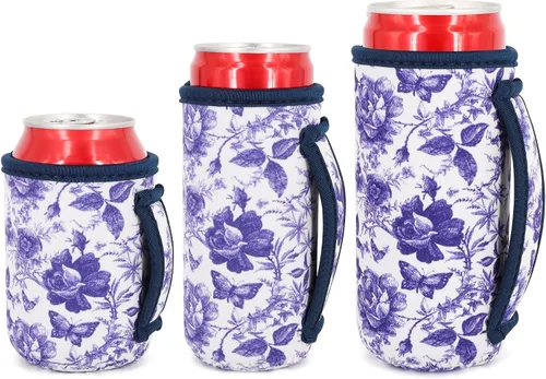 Vista 20 de 3 Pack de fundas aisladas reutilizables de neopreno con asa para soda, bebida energética, refresco, cerveza, seltzer duro, fundas para latas de 12