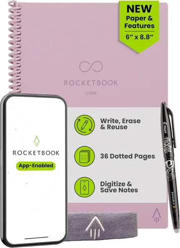 Vista 25 de Rocketbook Core - Cuaderno de espiral reutilizable, tamaño ejecutivo de 6 x 8.8 pulgadas, color negro, páginas punteadas, conectadas a