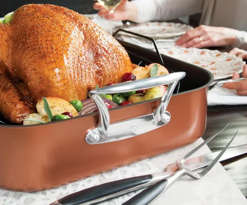 Vista 2 de Nordic Ware Tostador de pavo con estante, cobre