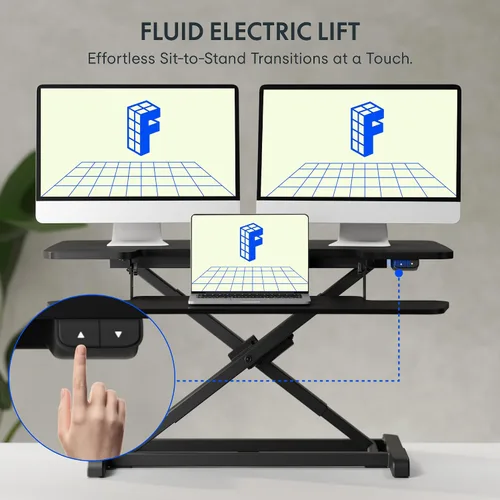 Vista 10 de FLEXISPOT Convertidor eléctrico de escritorio de pie de 32 pulgadas, elevador de escritorio motorizado para sentarse a pie, monitor de escritorio
