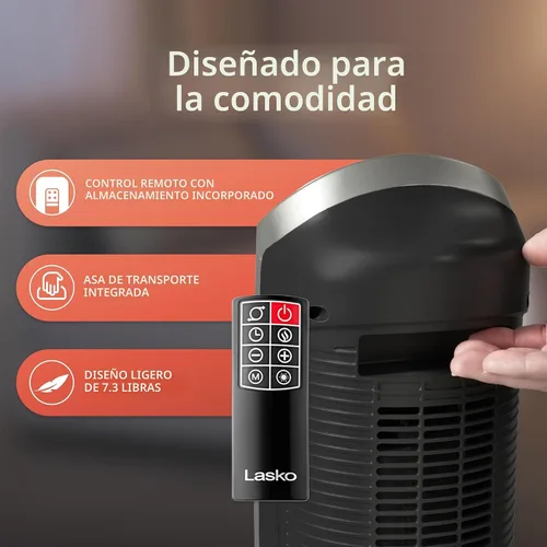 Vista 6 de Lasko Calentador de torre de cerámica digital oscilante para el hogar con termostato ajustable, temporizador y control remoto, 23 pulgadas, 1500 W