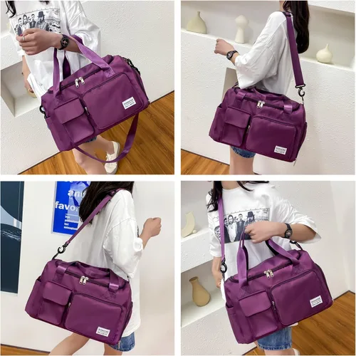 Vista 2 de Pequeña bolsa de gimnasio para mujer, bolsa de viaje con compartimento para zapatos