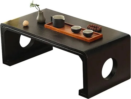 Vista 2 de Mesa de centro Mesa de centro de madera, mesa de té con ventana panorámica, mesa baja japonesa creativa Tatami Balcón Escritorio para computadora