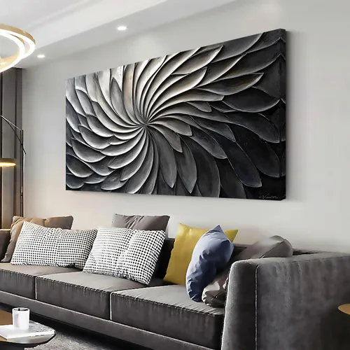 Vista 18 de LASMOND Arte de pared abstracto moderno de árbol para sala de estar, pintura en lienzo en blanco y negro, arte de pared grande de paisaje natural