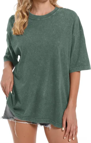 Vista 3 de BINTEHGS Camisetas vintage de gran tamaño para mujer, camisa holgada de estilo urbano, estilo novio, camiseta de entrenamiento, casual, de manga