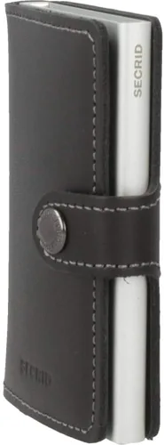 Vista 2 de Mini monedero Secrid de cuero negro genuino con protección RFIDcon un solo clic todas las tarjetas se deslizan gradualmente