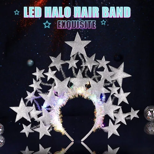 Vista 6 de Nicute Diadema con luces LED, estrellas y halo, aro brillante, para fiestas, fiestas, para mujeres y niñas