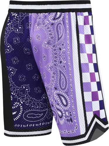 Vista 4 de BOOMLEMON Pantalones cortos de baloncesto para hombre, pantalones cortos de entrenamiento atléticos de cachemira, pantalones cortos de malla