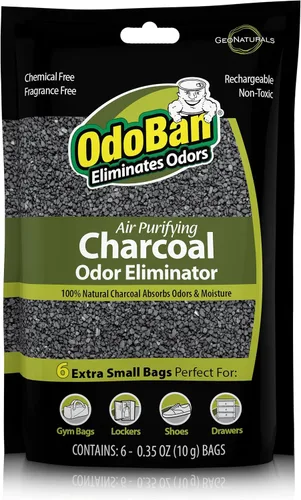 Vista 8 de OdoBan Eliminador de olores natural de carbón purificador de aire, fórmula no tóxica, fabricado en los Estados Unidos, sin fragancia, bolsa de 7.05