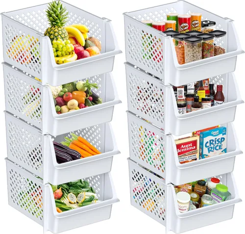 Vista 9 de TidyFriend - Contenedores apilables de almacenamiento para despensa, paquete de 8 contenedores apilables para organizar alimentos, cocina y Negro