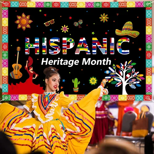 Vista 4 de Cartel extra grande del mes de la herencia hispana de 72 x 48 pulgadas, decoración de celebración de países hispanohablantes latinoamericanos