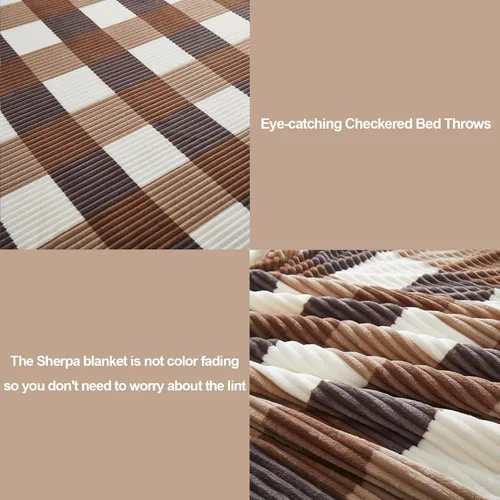 Vista 3 de PU MEI Manta Sherpa Individual a Cuadros Gruesa para Cama, 60"*80" Franela Súper Suave Difusa Forro Polar Reversible Terciopelo Afelpado Manta