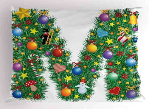 Vista 40 de Ambesonne Juego de 2 fundas de almohada navideñas, diseño de estrellas de Navidad y copos de nieve, letras retro, ropa de cama de microfibra
