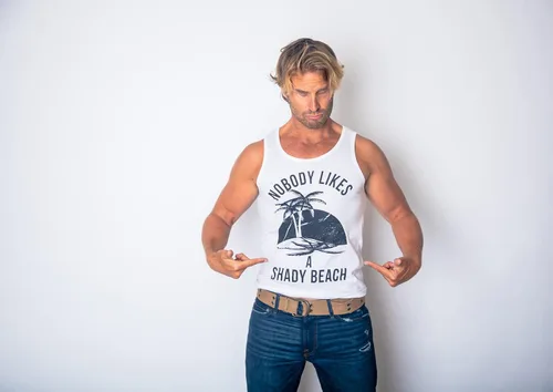 Vista 8 de Camiseta sin mangas para hombre, diseño de playa, divertida, sin mangas, para gimnasio, entrenamiento, fitness, Blanco