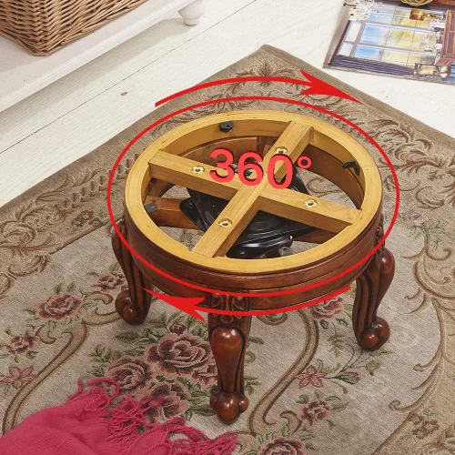 Vista 4 de Taburete de pie de madera maciza, reposapiés otomano redondo de mediados de siglo con cojín de cuero de microfibra para sala de estar, dormitorio