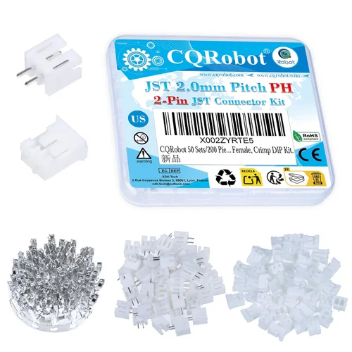 Vista 5 de CQRobot JST EL 4.5 mm de paso 2 pines conector electrónico IC macho, enchufes hembra carcasa y kit de terminales de crimpado en T macho/hembra. 50