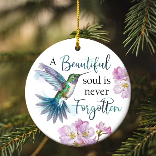 Vista 8 de Adornos de Navidad conmemorativos, colibrí "Un alma hermosa nunca se olvida", adornos para árbol de Navidad, adorno de Navidad de duelo, regalos