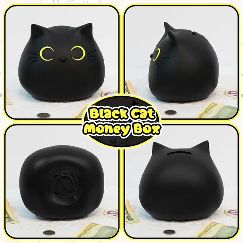 Vista 6 de Alcancía de gato para niños, caja de dinero, alcancía irrompible para niñas, banco de gato negro, banco de dinero para niños, Navidad, 5.5 x 5