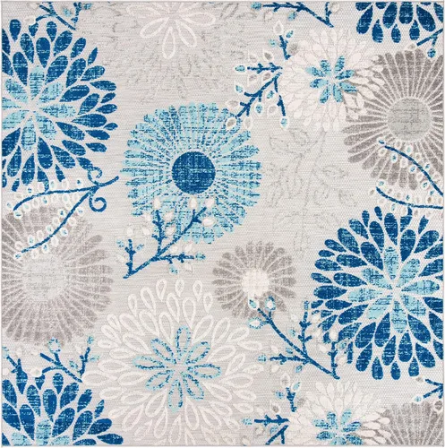 Vista 25 de SAFAVIEH Alfombra lavable de colección Cabana para exteriores, 2 x 4 pies, gris y azul, no desprende pelusa y fácil de limpiar, entrada puerta