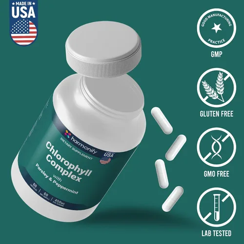 Vista 2 de Cápsulas de clorofila de 450 mg, píldoras naturales de clorofila para mujeres y hombres - Suplemento de clorofila altamente biodisponible - 120
