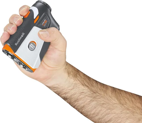 Vista 9 de Bushnell Tour V6 Golf Rangefinder Bundle – PinSeeker con Visual JOLT, BITE soporte magnético – Incluye toalla de microfibra PlayBetter y batería CR2