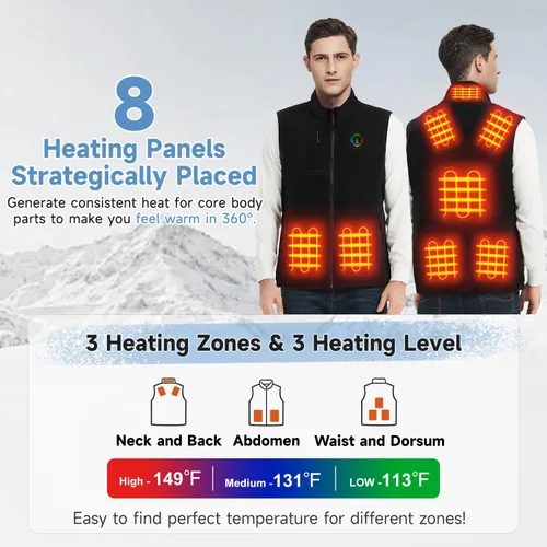 Vista 2 de Heated Vest for Men with Battery Pack Included, Soft Fleece Smart Electric Lightweight Heated Jacket