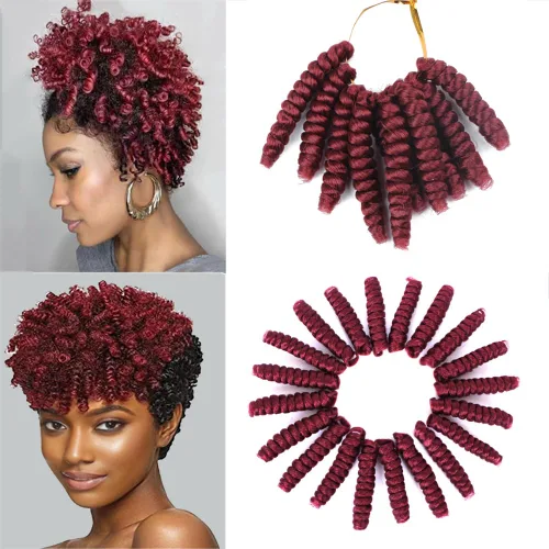 Vista 21 de Saniay - 3 paquetes de trenzas de ganchillo cortas trenzadas de ganchillo con espiral, rizos con espiral jamaicana, 20 mechones por paquete