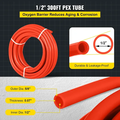 Vista 3 de Happybuy Barrera de oxígeno 1/2 pulgada 300 pies tubo bobina EVOH PEX-B tubo, para calefacción de suelo radiante comercial residencial, rojo