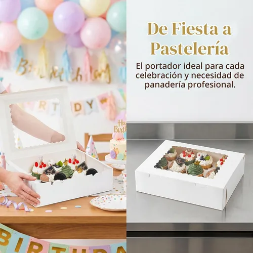 Vista 7 de Jucoan Paquete de 20 cajas para cupcakes, 12 unidades, recipientes de papel blanco para cupcakes con insertos y ventana, contenedor de panadería