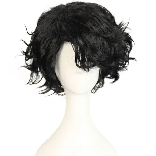 Vista 5 de Peluca negra para hombre, corta, esponjosa, rizada, color negro Negro (Natural Black)