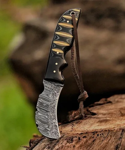 Vista 4 de Cuchillo de Hawkbill de Lineman hecho a mano de acero 1095 con funda de cuero, cuchillo de utilidad resistente para electricistas y pelado de cables