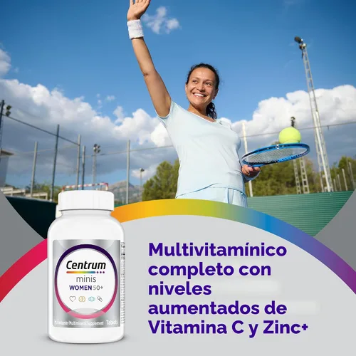 Vista 2 de Centrum Minis Silver Multivitamínico para mujer 50 Plus, suplemento multimineral con vitamina D3, vitaminas B, ingredientes sin OMG, apoya