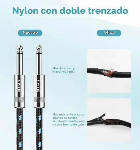 Vista 3 de Paquete de 2 cables de guitarra de 6 pies - Cable de instrumento recto de un cuarto de pulgada, cable de guitarra eléctrica, cables de guitarra