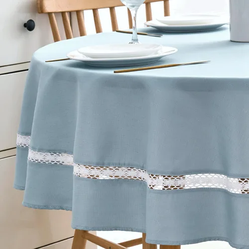 Vista 9 de EHouseHome Mantel de tela resistente con encaje blanco, impermeable, sin arrugas, resistente a las manchas, a prueba de aceite, para comedor