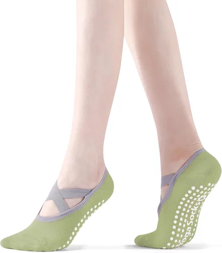 Vista 30 de Calcetines de yoga con agarre antideslizante para mujer, talla única, para fitness, deporte, danza de calcetines