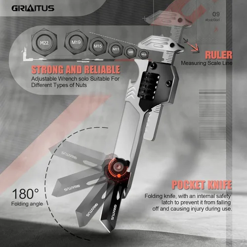 Vista 4 de Herramienta multiusos EDC Gear Multitool 7 en 1 con llave, abridor de botellas, rompecristales de ventana de coche, barra de palanca, destornillador