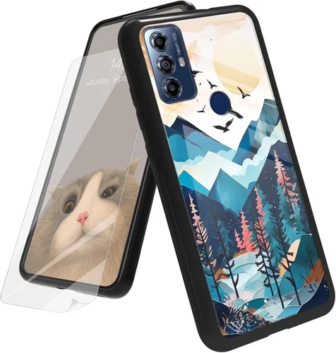 Vista 113 de Funda para Motorola Moto G Play 4G 2024 con protector de pantalla, parte trasera de vidrio templado + funda de silicona suave TPU absorción