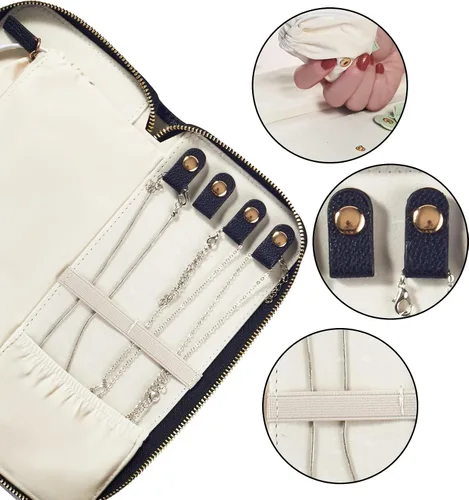 Vista 4 de Estuche organizador de joyas de viaje, para collares, aretes, anillos, pulseras, artículos esenciales de viaje, bolsas de viaje portátiles de moda