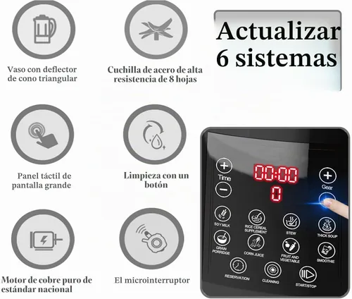 Vista 5 de Batidora de alimentos para encimera, máquina de sopa caliente, procesador de alimentos de cocina de alta velocidad con 9 programas de un toque