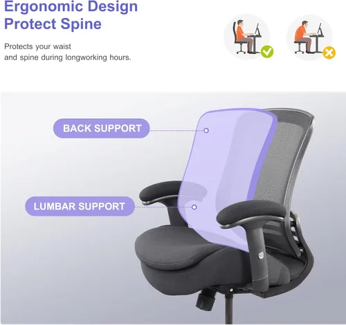Vista 5 de Silla de redacción de malla para computadora, taburete de escritorio de pie con almohada de apoyo lumbar, reposabrazos ajustable en altura y anillo