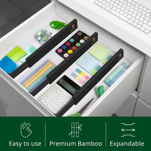 Vista 5 de ROYAL CRAFT WOOD Separadores de cajones ajustables de bambú – Organizador expandible para cocina, dormitorio, baño, tocador y oficina – Paquete de 4