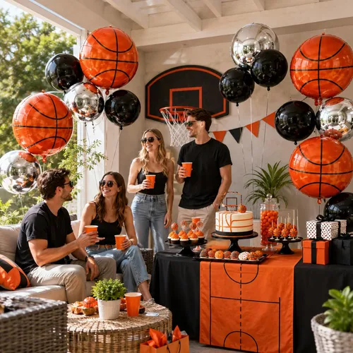 Vista 8 de Globos redondos de papel de aluminio para baloncesto, globos de helio 4D de 22 pulgadas, 18 pulgadas, 15 pulgadas, balón de baloncesto negro