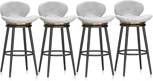 Vista 14 de Taburete de bar moderno con Patas de Metal Negro, giratorio de 360 grados, cómodo y tapizado, ideal para el hogar, bar, cocina, isla, comedor o Pub