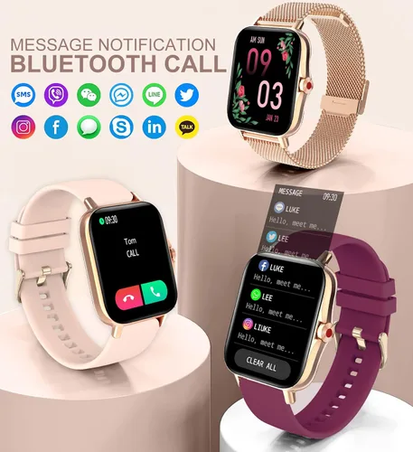 Vista 2 de Reloj inteligente para mujer (recepción de llamadas/marcación), reloj inteligente impermeable para teléfonos Android iOS de 1.7 pulgadas, pantalla