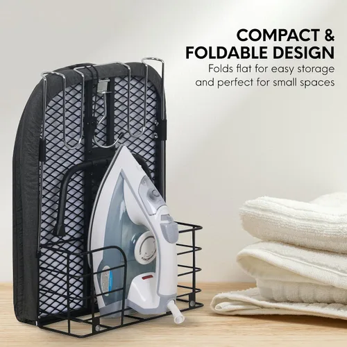 Vista 2 de Tabla de planchar con cubierta y almohadilla – Tabla plegable pequeña, tabla de planchar compacta de mesa plegable con relleno, tabla de hierro