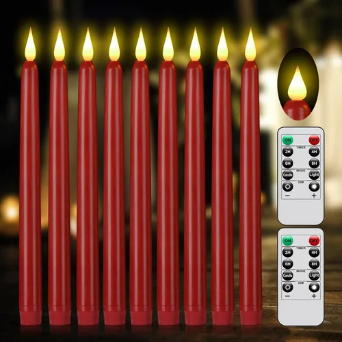 Vista 12 de Vela cónica sin llama con control remoto, paquete de 3 velas LED de plástico, velas parpadeantes que funcionan con pilas, vela alta clásica de 9.2