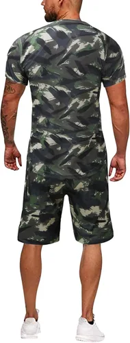 Vista 3 de Conjunto deportivo para hombre, conjunto de verano para hombre, manga deportiva, pantalones cortos ajustados de secado rápido, camuflaje para hombre