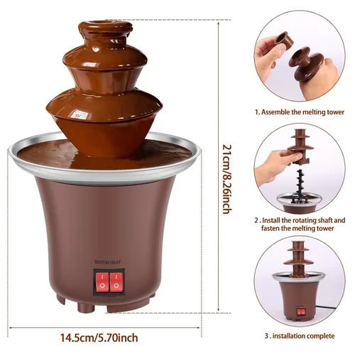 Vista 2 de Máquina eléctrica de fuente de chocolate, fuente de queso de 3 capas, capacidad para máquina de 10 onzas, fuente de fondue de chocolate, máquina